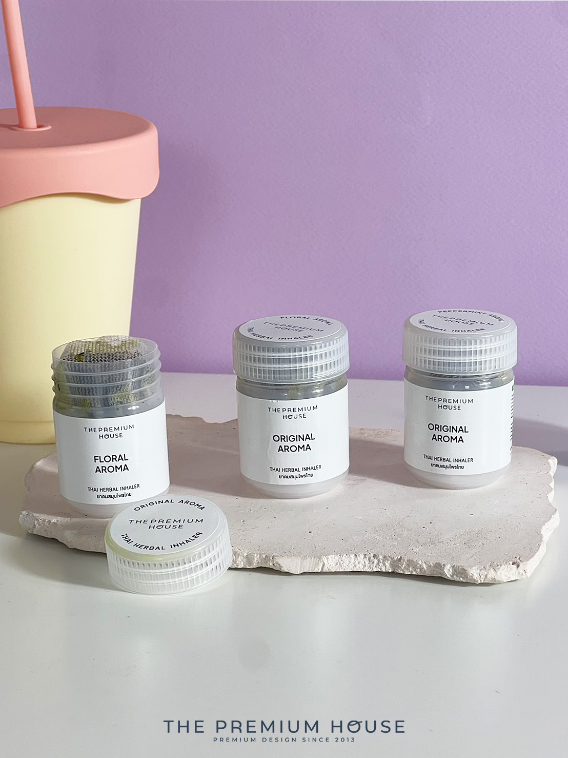 ยาดมสมุนไพรไทย THAI HERBAL INHALER กระปุกสีขาวใส กลิ่น Floral ขนาด 5 กรัม IH-109