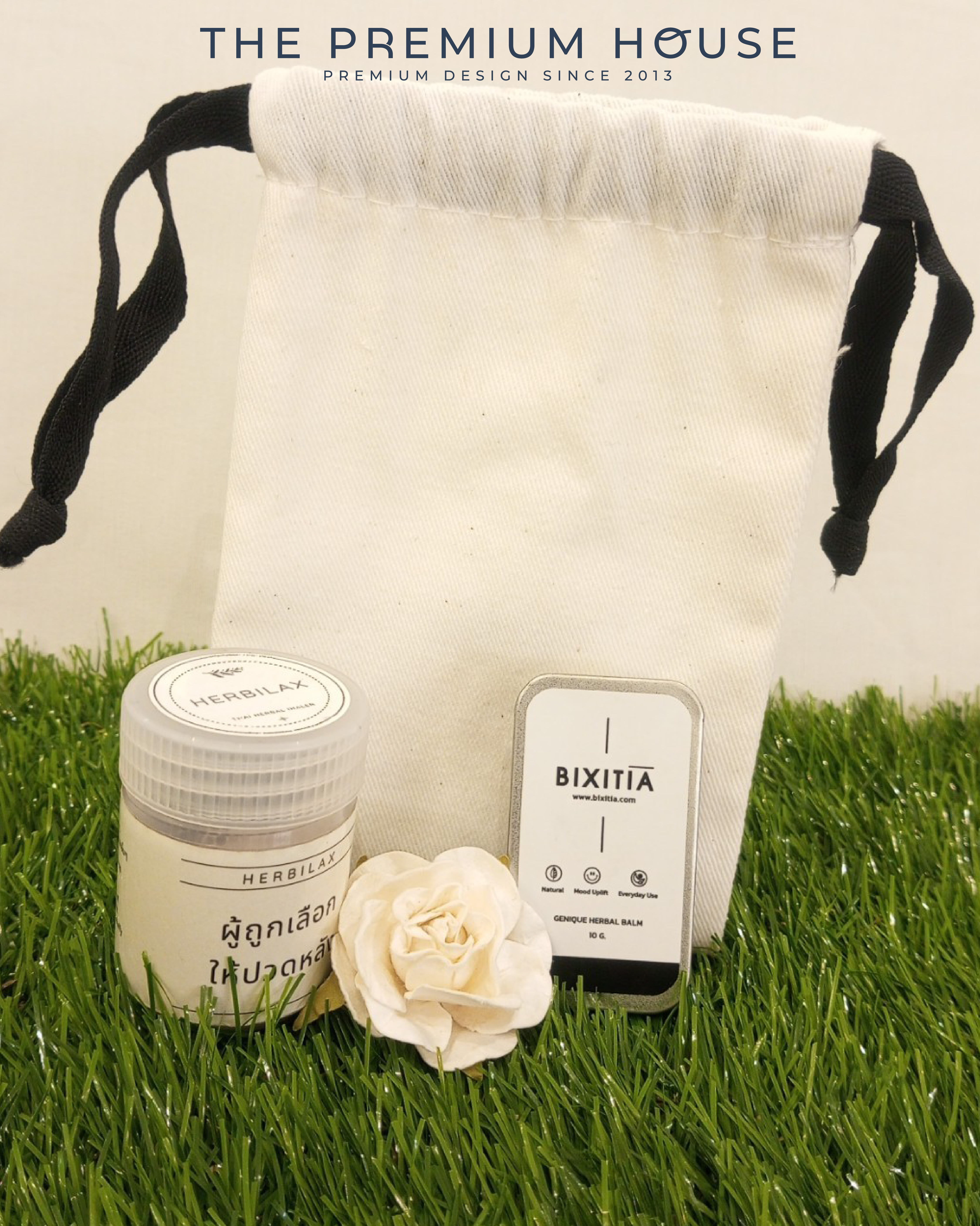 พรีเมี่ยมเซท Giftset เซตยาดมสมุนไพร บาล์ม + ถุงผ้าหูรูด