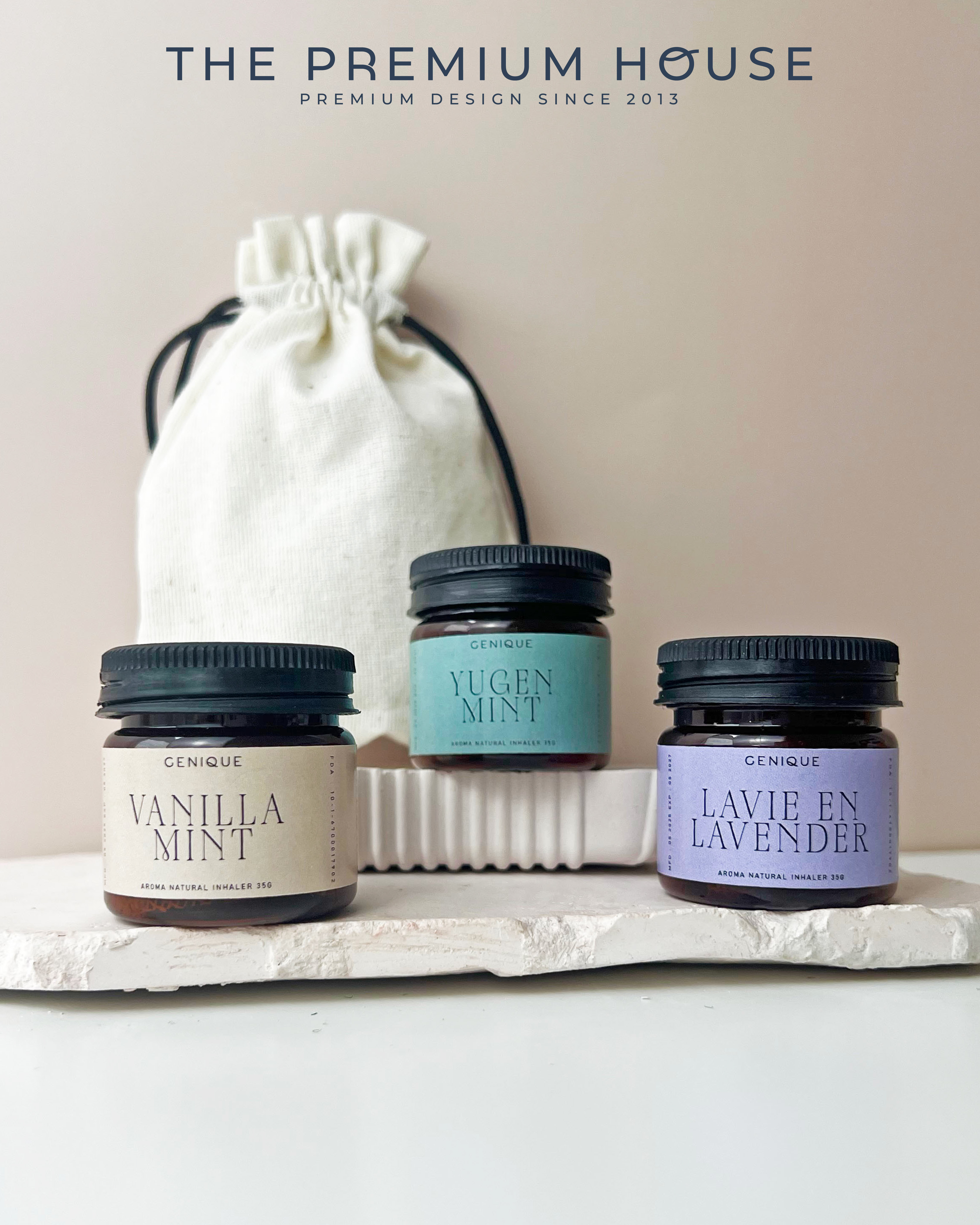 พรีเมี่ยมเซท Giftset Happy Heal ยาดมขวดสีชา 3 ขวด ในถุงผ้า