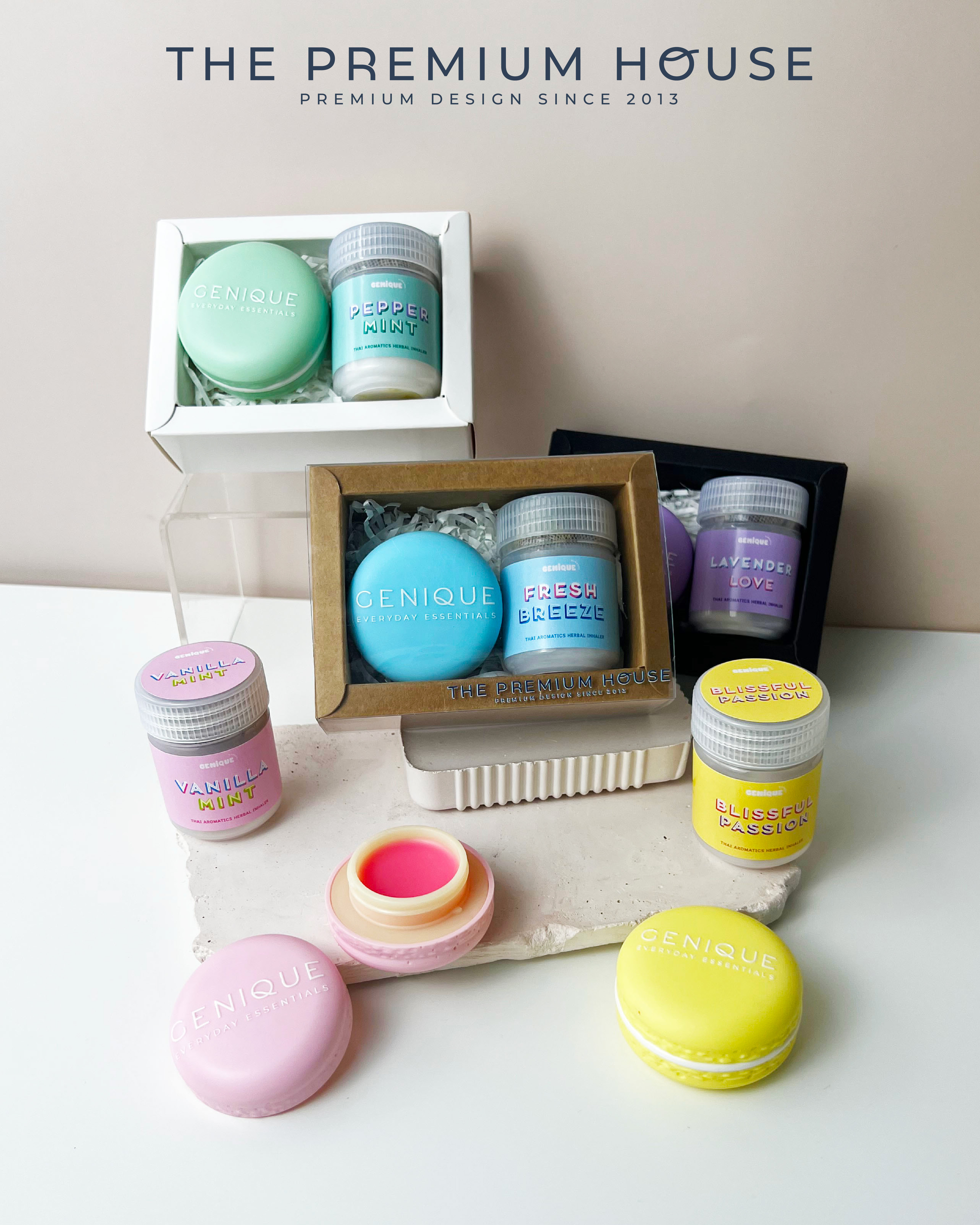 พรีเมี่ยมเซท Giftset Happy Heal บาล์มมาการอง + ยาดมขวดขาวขุ่น