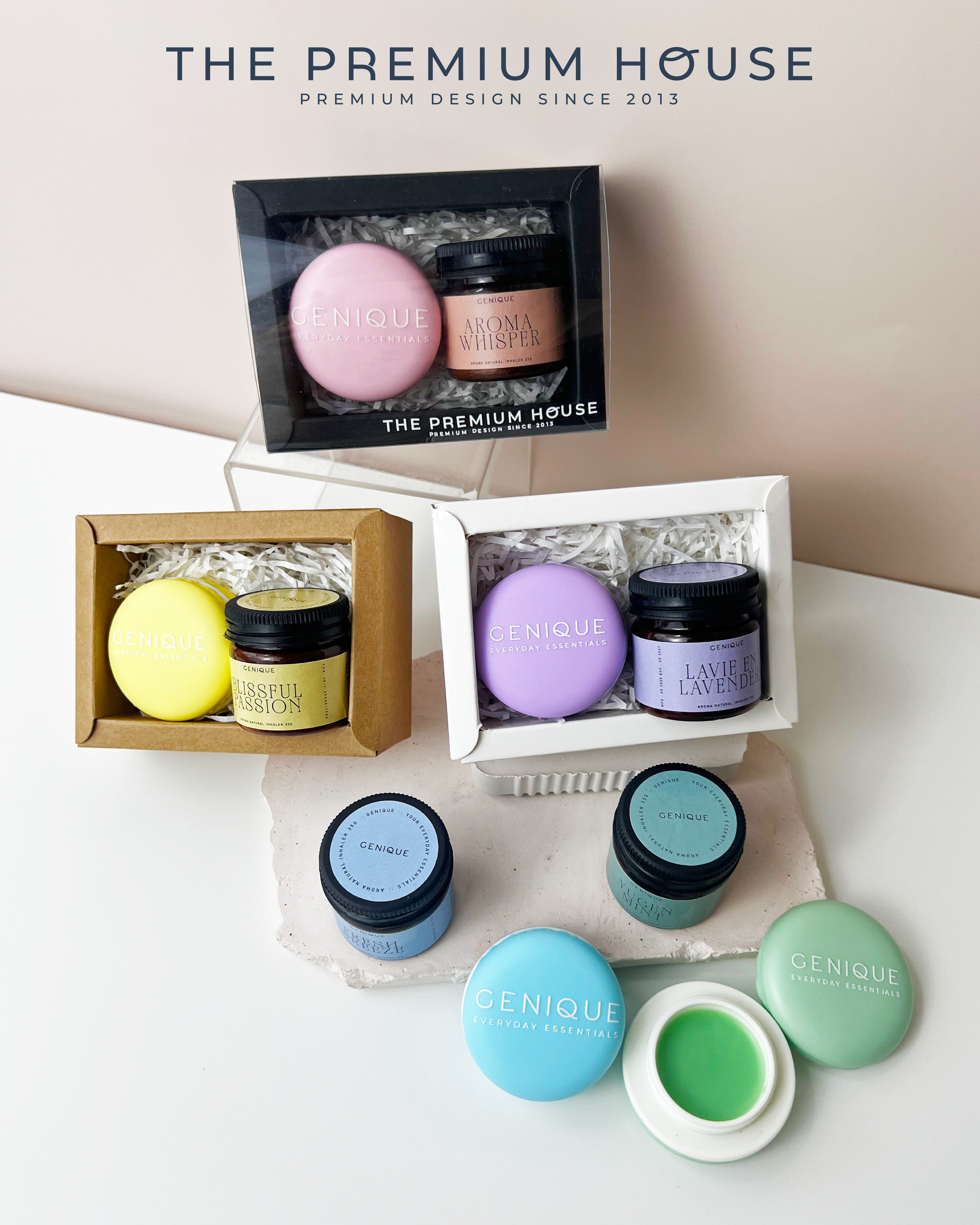 พรีเมี่ยมเซท Giftset Happy Heal บาล์มมาการอง + ยาดมขวดสีชา