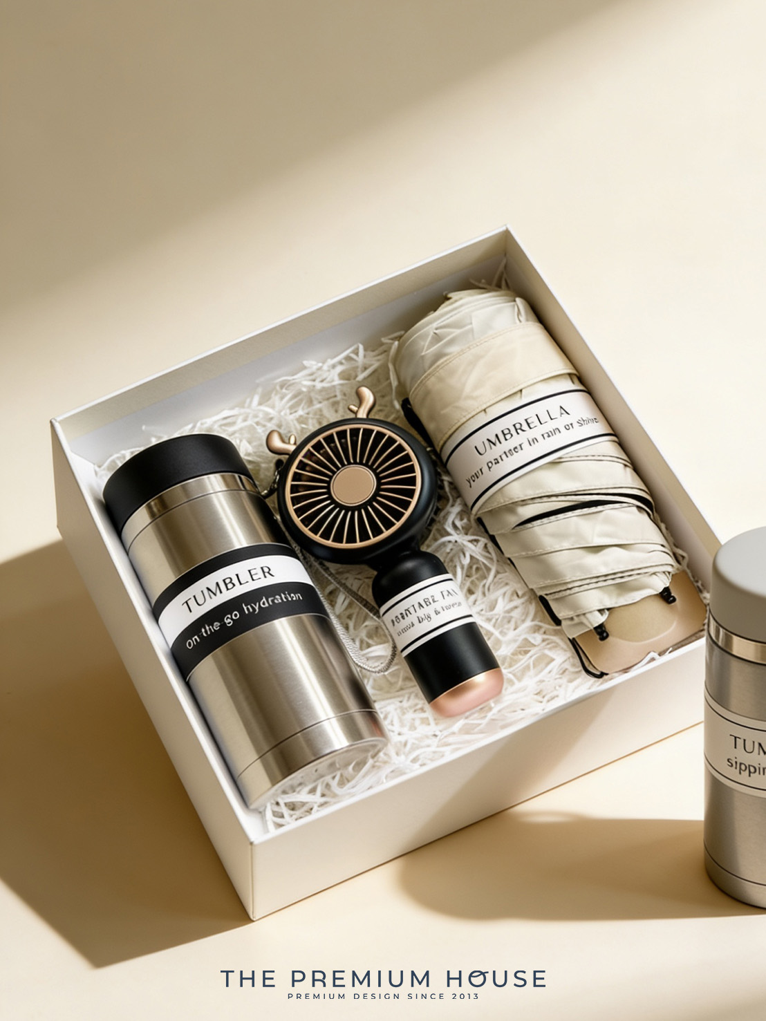 Premium set กระบอกน้ำเก็บอุณหภูมิ พัดลมพกพาหูกระต่าย ร่มกัน UV พร้อมกล่อง PM-035 PM-035