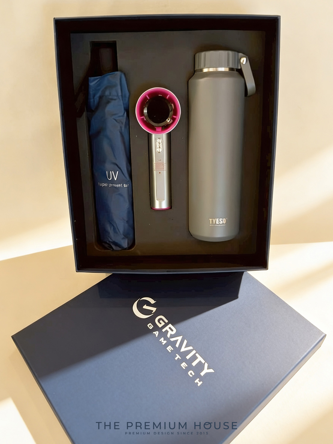 Premium set กระบอกน้ำเก็บอุณหภูมิ Tัyeso ร่มอัตโนมัติ Turbo fan พร้อมกล่อง PM-051