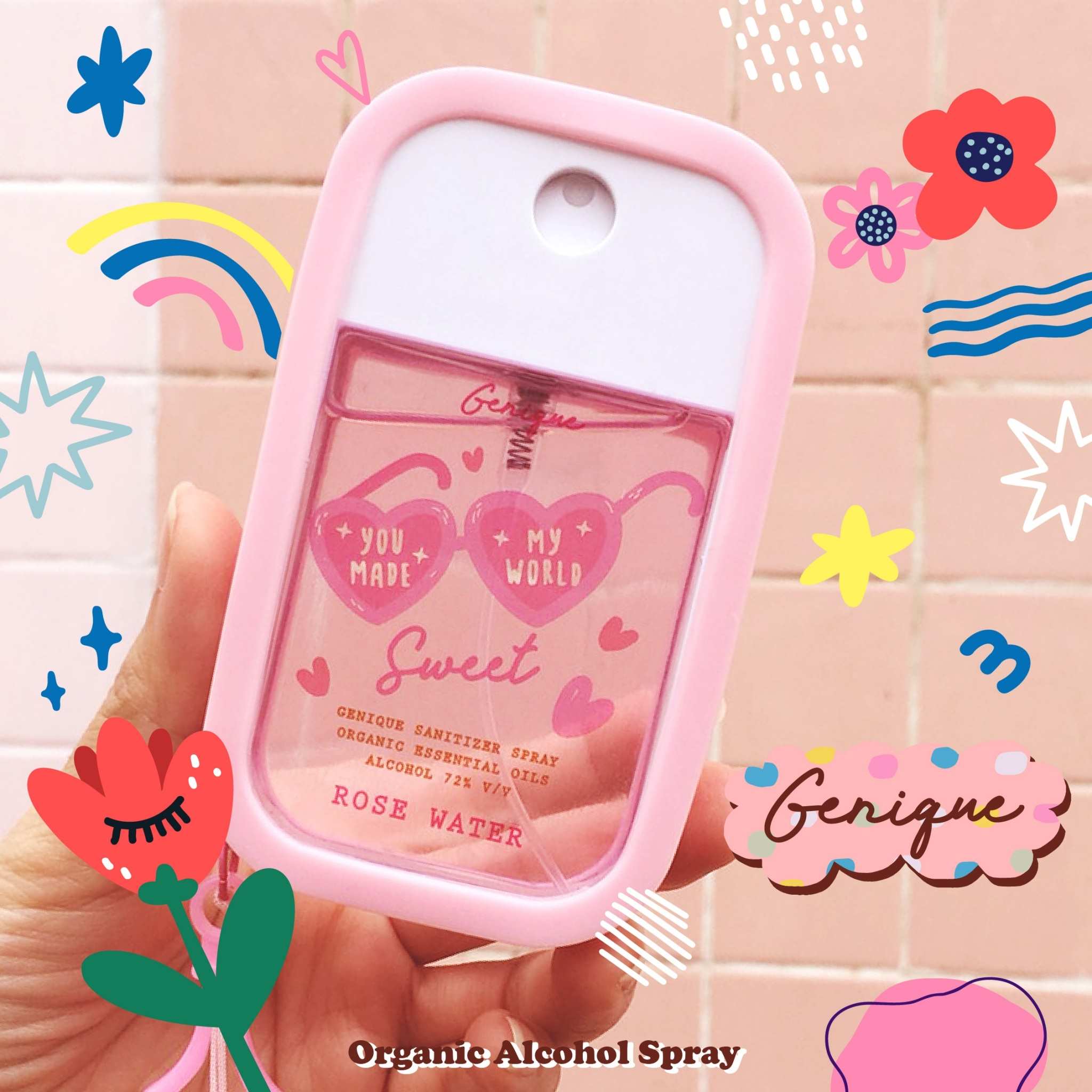 สเปรย์แอลกอฮอล์ การ์ด ขนาด 42 ML. พร้อมซิลิโคน สายห้อย set colorful เปลี่ยนลายได้