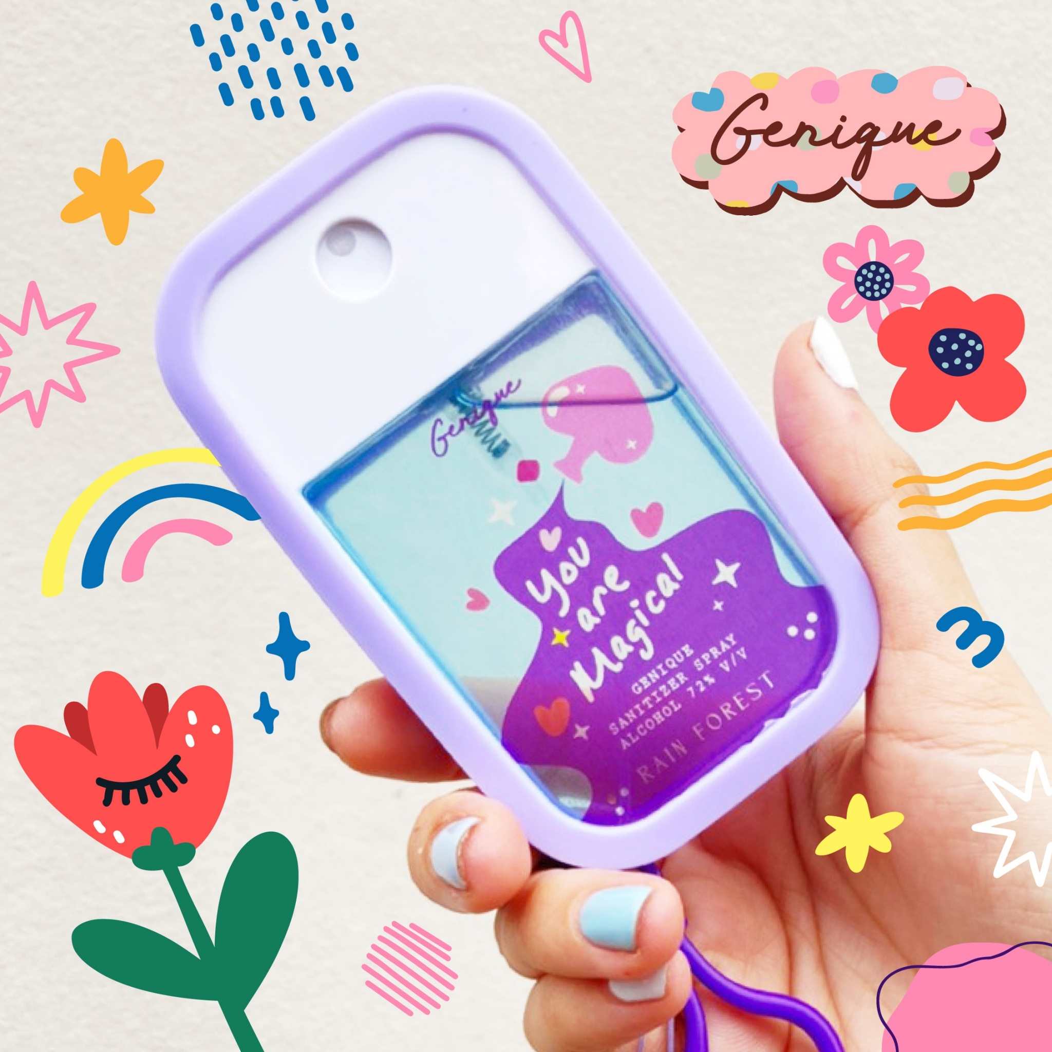 สเปรย์แอลกอฮอล์ การ์ด ขนาด 42 ML. พร้อมซิลิโคน สายห้อย set colorful เปลี่ยนลายได้